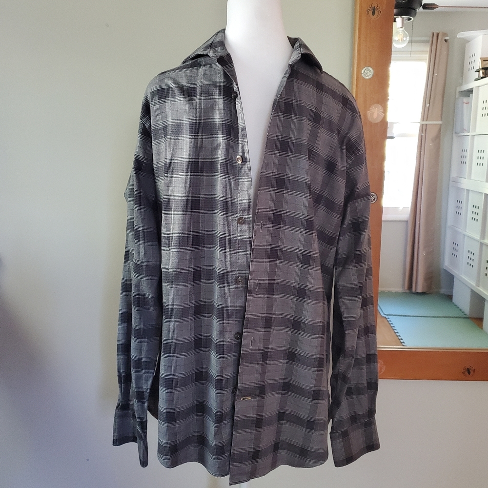 Robert Talbott Tailored Men’s Grey Plaid Long Sleeve Button Down Shirt‎ Size M